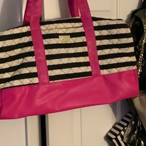 Pink white and black weekend tote